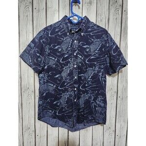 Ralph Lauren Men’s Button Down Shirt XL Slim Fit Blue All Over Print Koi Fish